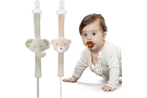 2er-Pack Schnullerkette Bio-Baumwolle,COTTONBEBE Schnullerband für alle Schnuller und Spielzeuge mit Loch, Schnullerketten Mädchen und Junge (0-36 Monate), Bär & Elefant