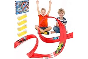 BEZHGOC Speed Track for Toy Cars, 4M Flexible Car Track Play Set with 4 Diecast Car Toys for Racing and Flexible DIY Trucks Suction Cup Speed Track Presents for 3 4 5 6 Year Old Boys Girls (Red)