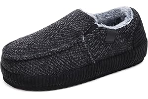 ONCAI Chaussons Homme Confort fermé de rayures Chaussures Peluche Intérieur Extérieur Velours côtelé Pantoufles Maison en Caoutchou Antidérapantes Mocassins Hiver Taille 40-48