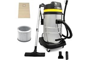 MAXBLAST Monster Shop Industrial Wet & Dry Vacuum Cleaner & Attachments, Powerful 1400W, 50 Litre, Stainless Steel With Attatchments Commercial Hoover