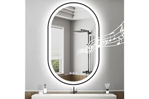 STARLEAD Negro Espejo-Baño-Ovalado-con-Luz y Bluetooth 80x50cm, Espejo-Baño-LED con Antivaho, Regulable, 3 Colores Luz, Memoria, IP44, Vidrio Templado, Horizontal/Vertical, Marco No Metálico