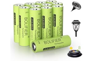 BOLIFIER Rechargeable AA Battery for Outdoor Solar Lights, 12 Pack 1.2V NiMH 600mAh Pre-Charged Double A Solar Battery for Garden Landscaping Outdoor Solar Lights (AA 600mAh Pack 12)