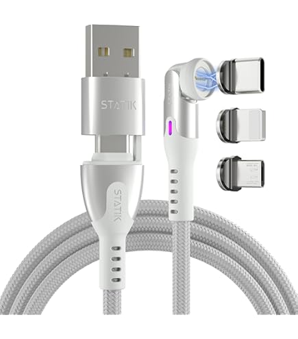 Cavo Magnetico 3 In 1 Rotante 2m – Ricarica Rapida 3A Per Micro USB, Tipo C, I-Product – Con LED, Treccia Nylon