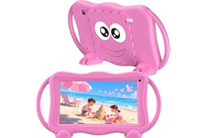 TUNUYEXST Kids Tablet 7 Inch Tablets for Kids 3-12, 32GB Toddler Tablet with Dual Camera, Parental Control, Solid Case, WiFi, GMS, Android Learning Software Installed (Pink)