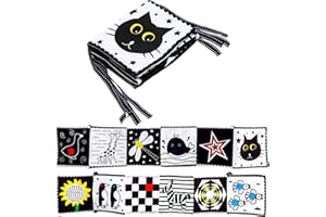 Clundoo Livre Noir et Blanc Bébé, Livre en Tissu pour Bébé, Livre D'eveil Double Face en Tissu, Jouets éducatifs d'apprentissage éducatif pour Animaux de Jouet Nouveau-né