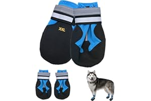 JODSEN Hundeschuhe,4 STK wasserdichte Hundeschuhe mit reflektierenden Riemen Anti-Rutsch-Sohle Outdoor Pfotenschützer Hundeschuhe für kleine mittelgroße Hunde Winter,Blau (XXL)