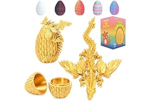 Shangkanlan 3D Printed Dragon in Egg - Fully Articulated Crystal Figurine for Christmas Easter Birthdays, Executive Desk Decor (Golden)