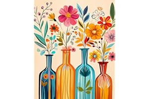 NEWENMO Arreglos Florales Pintar por Numeros Adultos,Hermosas Flores Pintura por Numeros Kit,DIY Retro Paint by Numbers Adult,con Pinceles y Pigmento Acrílico,Decoracion para Hogar,Sin Marco 40x50cm