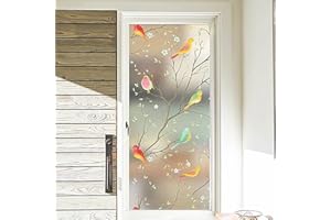 XJYMCOM Frosted Window Film 90 x 200cm Birdie Glueless Static Glass Sticker Removable Privacy Window Decals for Bathroom Office Bedroom
