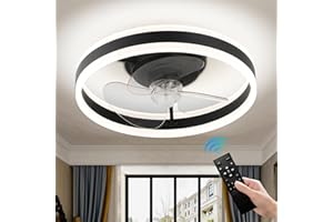 ‎FRIXCHUR Ventilator Deckenleuchte LED Schlafzimmer Deckenventilator mit Beleuchtung, 3 Farbtemperatur Deckenventilator mit Lampe, Fernbedienung Leise Modern Dimmbar Ventilator Deckenlampe (Schwarze,40cm)