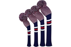 Scott Edward Knit Golf Wood HeadCovers, Set of 4, Fit Driver (460CC) Fairways hybrid/UT, Soft and Thick, Eyes-catching, Black Red White Stripes