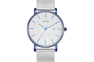 BUREI Uomo Orologio da Polso al Quarzo Classico con Cassa Ultra Sottile Design Minimalista Quadrante Analogico Data Finestra