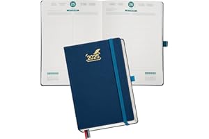 BEZEND Agenda 2025 Giornaliera A5, 1 Pagina per Giorno con Doppio Orario, Scheda Mensile, 432 Pagine - Daily Planner 2025 con Copertina Rigida in Pelle PU, Blu Prussiano