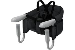 Aufun Siège de table pliable pour bébé, siège d'appoint avec pinces antidérapantes, dossier ergonomique, ceinture de sécurité, chaise haute de voyage pour enfants à la maison et en voyage (Noir)