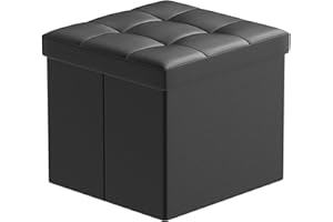 BRIAN & DANY Pouf Contenitore Pieghevole, Puff Poggiapiedi Quadrato in Cuoio Sgabello Contenitore per Divano Camera da Letto, Nero, 38 x 38 x 38cm
