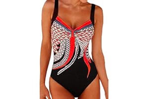 YUSON GIRL Costumi Interi Donna, One Piece Costumi da Bagno Push Up Trikini Imbottito Backless Swimsuit Pin Up Costume Bohemian Beachwear