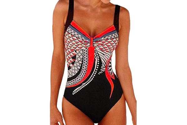 Yuson Girl Femme Elégant Maillot de Bain Vintage 1 Pièce Taille Haute Amincissant Imprimé Dos Nu Bra Push Up Rembourré Monokini Ventre Plat Straps African