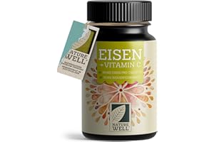 ‎NATUREWELL Eisentabletten hochdosiert 180x mit 40 mg Eisen + Vitamin C (40mg) aus Hagebutten - Eisentabletten VEGAN mit bioverfügbarem Eisen, hochdosiert aus Eisenbisglycinat - laborgeprüft mit Zertifikat