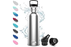 KollyKolla Botella Agua Acero Inoxidable 750ml, Botella Ecológica con Pajita y Filtro, Cantimplora Reutilizable, Sin Fugas, Sin BPA, para Niños, Adulto, Colegio, Camping, Gimnasio - con 2 Tapas