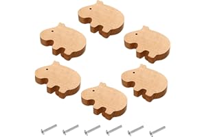 Kacrilidi 6 Piezas Pomos de Madera para Cajones, Pomos de Madera Animales, Hipopótamo Tiradores Cajones Madera Infantil, Perillas de Madera con Tornillos para Armarios, para Cómoda, Muebles, Cajón