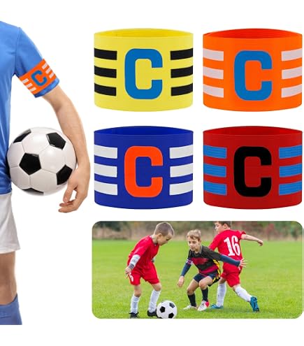 RobLuX Brassard Capitaine Foot – Lot 6 Couleurs (Rouge, Bleu, Vert, Orange, Jaune, Bleu Ciel), Taille Réglable 33,5 X 7 Cm