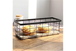 JBSCEEN Cesta para Pan en Metal Cesta almacenaje de Alambre Organizador de Cocina Cesto de Frutas y Vegetales para el mostrador de la Cocina despensa baño (Negro)