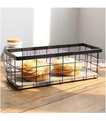 Panier Metal Noir AJW-Corbeille à Fruits Panier Décoratif Légumes Fer & Bois Design Panier A Fruit