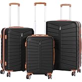 Set of 3 Hard ABS Travel Suitcases with 360&deg; Wheels | Lightweight and Sturdy Cabin Suitcase | Carry-on, Medium and Large | Lo