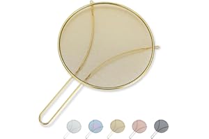 Evanda 25 cm Gold Spritzschutz zum Kochen, Edelstahl-Feinmaschchen für Bratpfanne, Fettschutz für Pfanne, um heiße Ölspritzer zu stoppen, schützt die Haut vor Verbrennungen, sicherer Kochdeckel