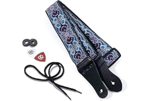 KLIQ MUSIC GEAR KLIQ Sangle de guitare vintage tissée pour guitare acoustique et électrique | Style Hootenanny jacquard des années 60 | 2 verrous de sangle en caoutchouc inclus