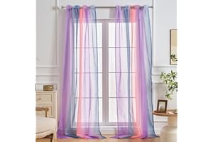 NETMEO 2 Panel Kids Curtains, Kids Bedroom Rainbow Curtains, Room Window Sheer Decoration, Girl Princess Bedroom (Gray Pink Purple, W52×L84×2P)