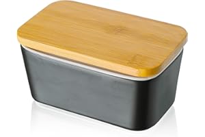 Beurrier en Porcelaine, Candiicap Boîte à Beurre avec Couvercle, Conteneur de Beurre avec Bague d'Étanchéité en Silicone pour Tous les Types de Beurre (Noir Mat)