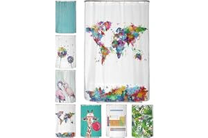 arteneur® - Tenda da doccia antimuffa, 120x200 cm, materiale riciclato Öko-Tex Standard 100, orlo zavorrato, non trasparente, impermeabile, lavabile, 8 anelli ed e-book, motivo: mappa del mondo