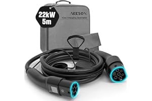 AKESON Type 2 Charging Cable for Electric Cars - 22kW, 5M, Three-Phase, 32A, IP55 Waterproof, IEC-62196-2 - Compatible with All Common Charging Stations and EVs
