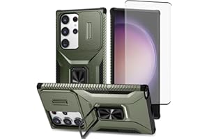 Wanyuexes Hülle für Galaxy S23 Ultra,für Samsung S23 Ultra SM-S918U mit Schutzfolie, Kameraschutz Kartenschlitz, 360° Metall Ring Ständer Stoßfest Handyhülle für Samsung Galaxy S23 Ultra Grün