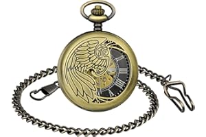 Unendlich U Montre de Poche mécanique Homme, avec Ailes d'aigle, à Cadran en Chiffres Romains, Mouvement Creux, Montre de Poche Vintage en Acier Inoxydable allié, Cadeau de Noël Anniversaire