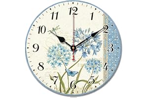 SWHONG Modern enkel blomma väggklocka, tyst trä rund klocka för vardagsrum kök heminredning present 25 cm 25 cm