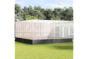 Emmtore Aviary with Extension, Bird Aviary with Steel Grids, Double Door, Pet Cage for Birds, Small Animals, Bird Cage, Bird House, Silver Steel, 418 x 414 x 212 cm