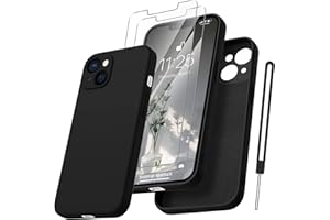Qasyfanc Coque Protection Caméra pour iPhone 13 avec 2 Pièces Verre Trempé, Housse de Protection Silicone Antichoc Doublure Microfibre Douce Ultra Fine Coque iPhone 13 6.1" - Noir