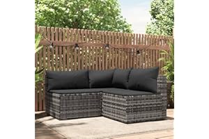 Hommdiy Gartenmöbel Sofa-Set Ecksofa 3 TLG. Garten Lounge Set mit Kissen Grau Poly Rattan, Garten-Ecksofas-14