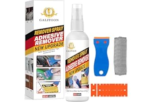 GALITOON Dissolvant Colle Puissant, Décapant Adhésif sans Danger pour Toutes Surfaces, Enlève Autocollants, Étiquettes, Résidus de Colle et Ruban Adhésif, Inclut Grattoir en Plastique (120ML)