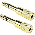 6.35mm Plug to 3.5mm Socket, FENTICO 1/4 to 1/8 inch Stereo Audio Jack Adapter Converts Audio from Amplifiers, Guitar, Piano, Drums, Speakers & Mic That use 6.35mm to 3.5mm Port (Golden, 2 Pcs)