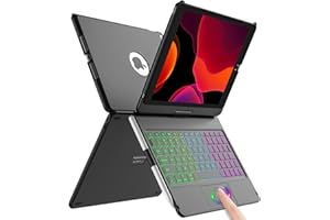 aMZCaSE Custodia con tastiera per iPad 9a gen 10.2'' 2021,360° Flip cover rigida sottile e rigida,tastiera Bluetooth wireless con 7 retroilluminazione Auto Sleep/Wake per iPad 9/8/7a gen (Nero)