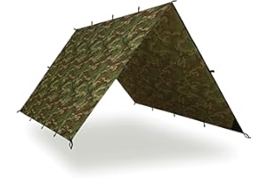 AQUA QUEST AQUAQUEST SAFARI Waterproof Camping Tarp - Lightweight Sun Shade or Rain Fly - Camping Essentials for Hiking, Backpacking & Hammock, 4 x 3 m Woodland Camo