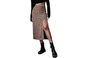 GORGLITTER Women's Leopard Print Split A Line Midi Skirt High Waisted Summer Swing Long Skirts