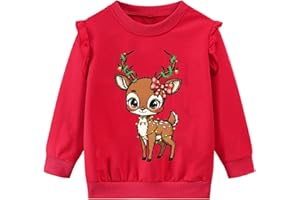 DHASIUE Girls Christmas Jumper Santa Reindeer Xmas Childrens Kid Ruffle Long Sleeve Top Sweatshirt 1-7 Years
