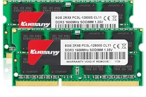 ‎KUESUNY 16GB Kit (2 x 8GB) DDR3/DDR3L 1600MHz Sodimm Ram PC3/PC3L-12800S 1,5 V/1,35 V CL11 204 Pin 2RX8 Dual Rank Nicht-ECC ungepufferter DDR3 Speicher RAM Ideal für Laptop-Notebook-Upgrade