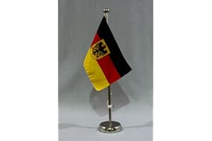 BUDDEL-BINI Deutschland Bundesdienstflagge 15x25 cm Tischflagge (CH) mit 42 cm Chrom Tischflaggenständer, edle Ausführung