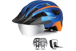 EASTINEAR Adults Bike Helmet with Magnetic Goggle Bicycle Helmet with USB Rechargeable LED Light for Men Women Cycling Helmet with Removable Sun Visor Adjustable Size