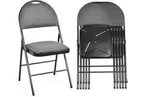 RELAX4LIFE Lot de 4 Chaise Pliante, Chaise Visiteur Pliable avec Siège Rembourré, Chaise de Conférence Empliable en Métal, Tissu Doux, Poignée, Aucun Assemblage pour Bureau, Salle Réunion (Gris Foncé)